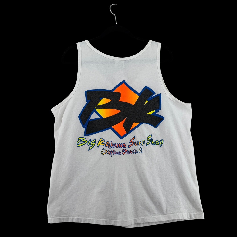 Vintage Anvil Big Kahuna Surf Shop Men L White Daytona Beach Tank Top